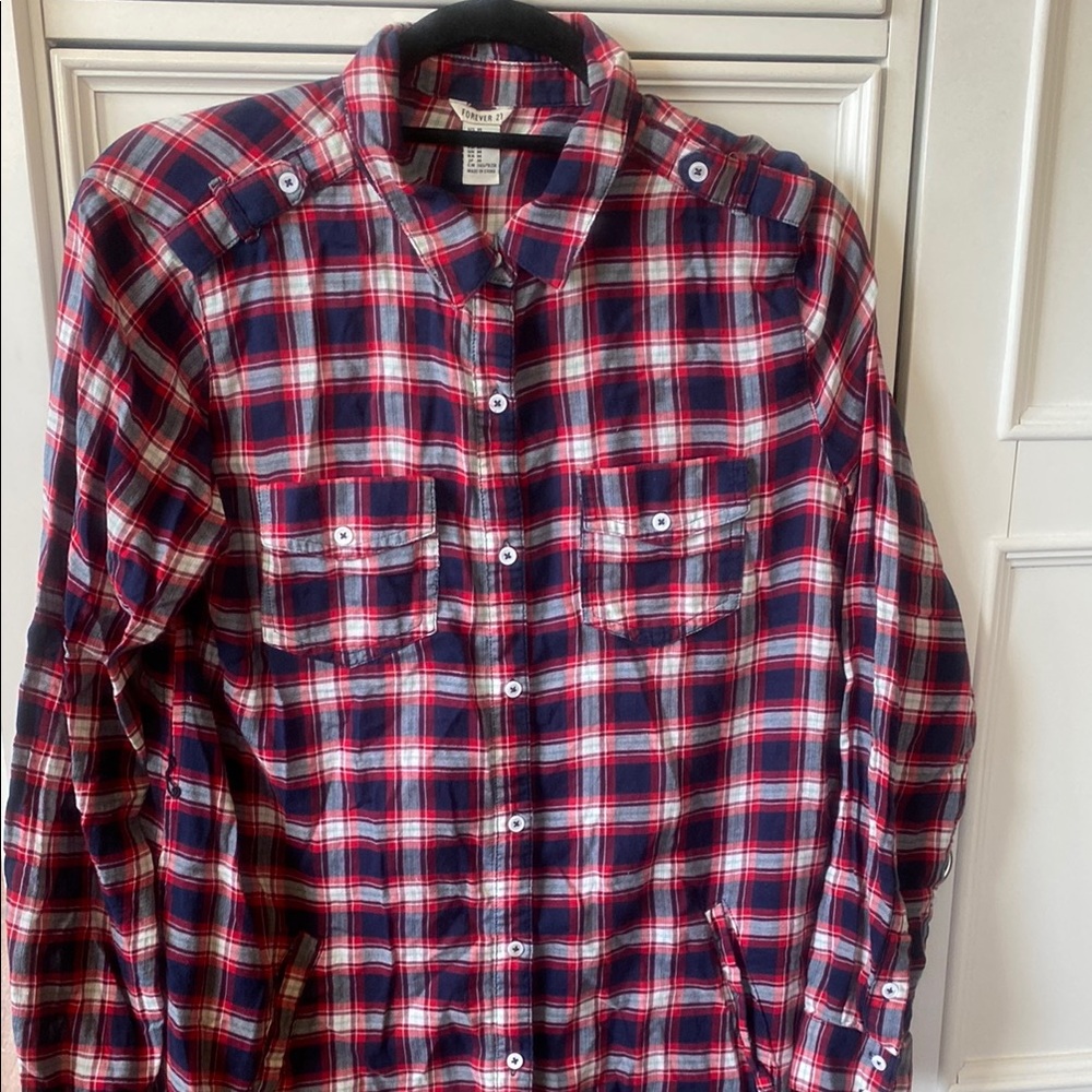 Forever 21 Red and Blue Button Down Shirt
